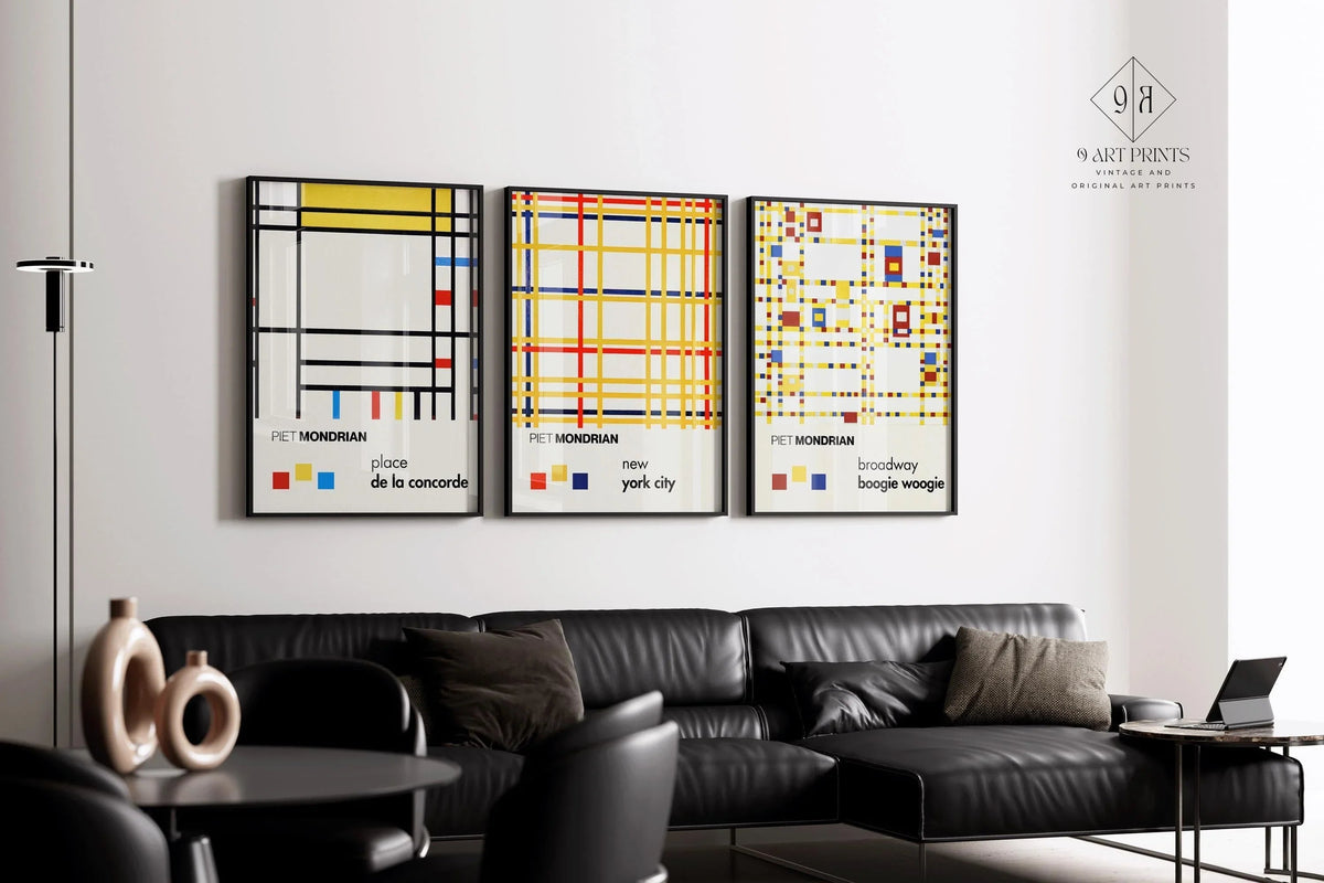 Piet Mondrian DÉCLARATION TRIO | New York City, Broadway & Concorde, art moderne du milieu du siècle, disponible encadré