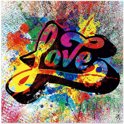 Multicoloured Love Typography Splash Art Canvas Wall Art