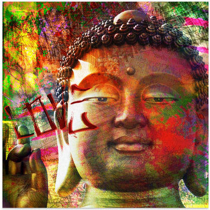 Colourful Buddha Face Street Art Collage Canvas Wall Art | Budalove