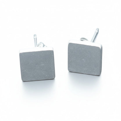 Simple Square Silver Plate Stud Earrings