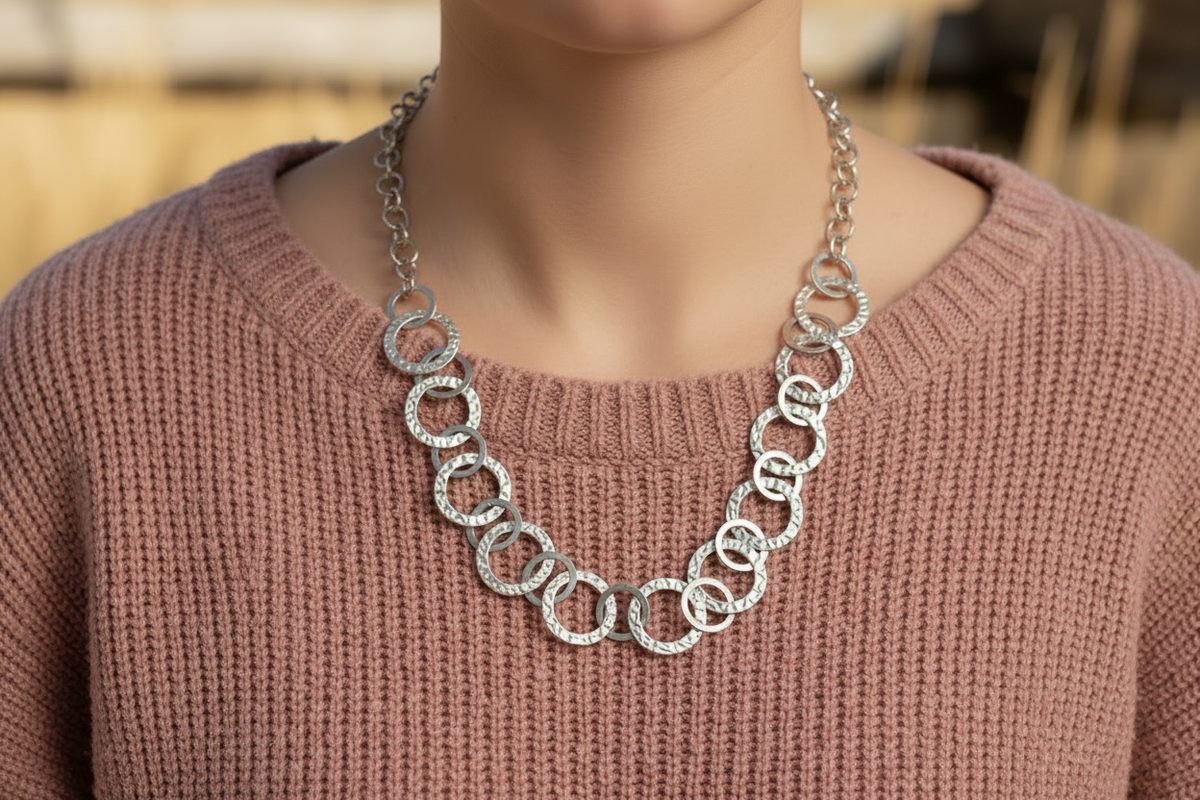 Collier cercles entrelacés - Acier inoxydable gris