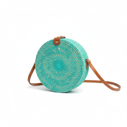 Round Rattan Purse - Turquoise