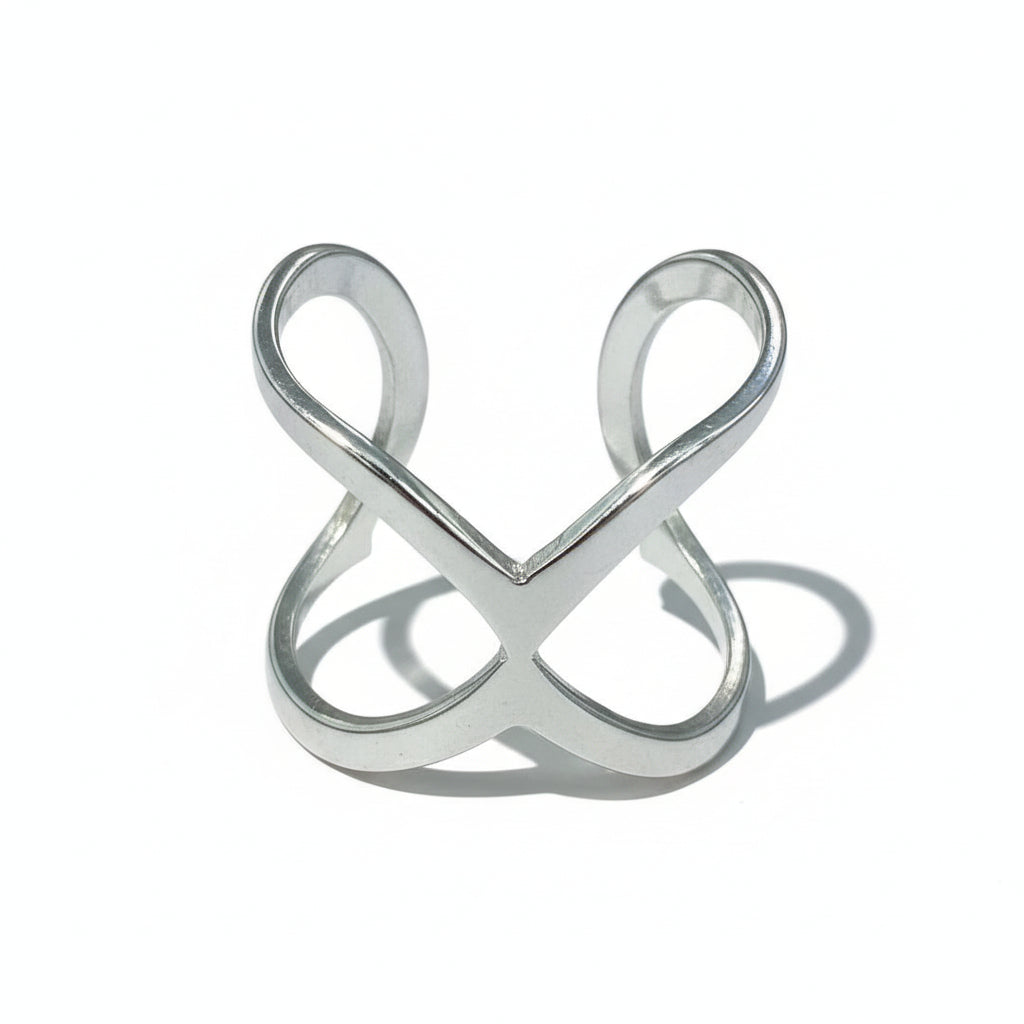Open X Ring - Grey Stainless Steel