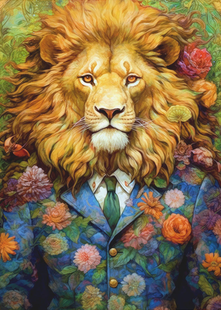 Lion in a Colourful Floral Suit Canvas Wall Art | Lion animal art #lion