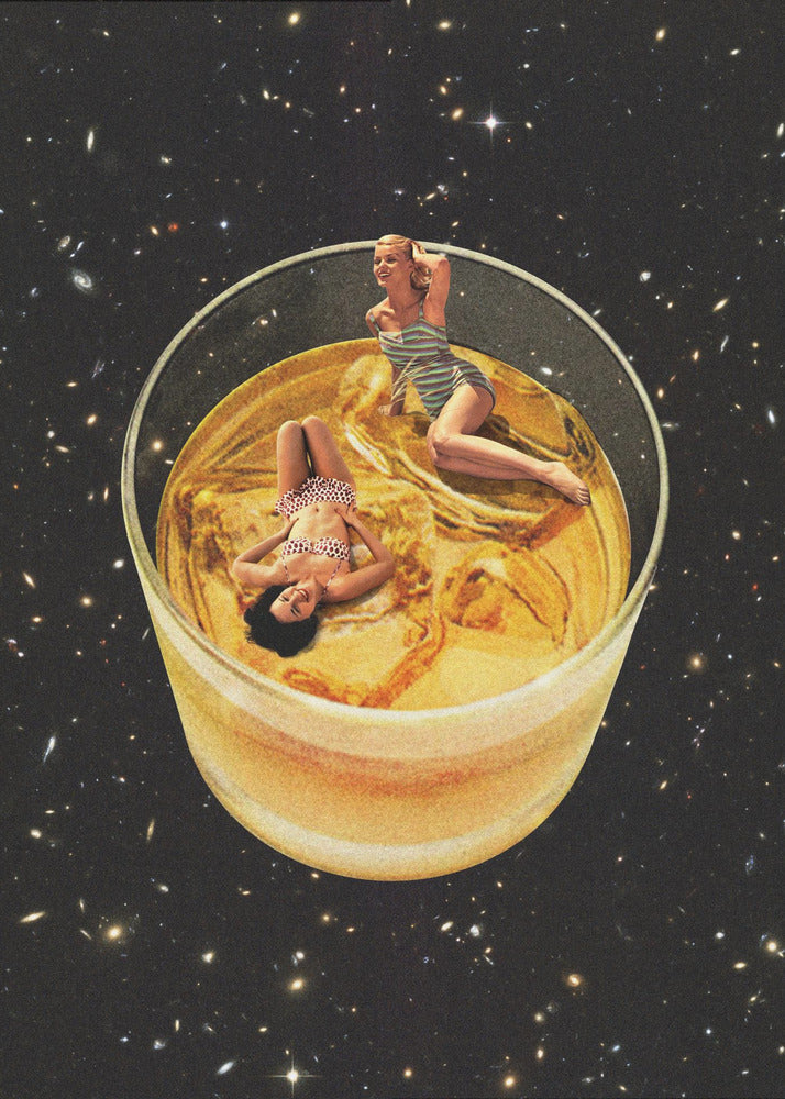 Surreal Whiskey Glass with Miniature Figures Canvas Wall Art | Whisky besties - On the rocks