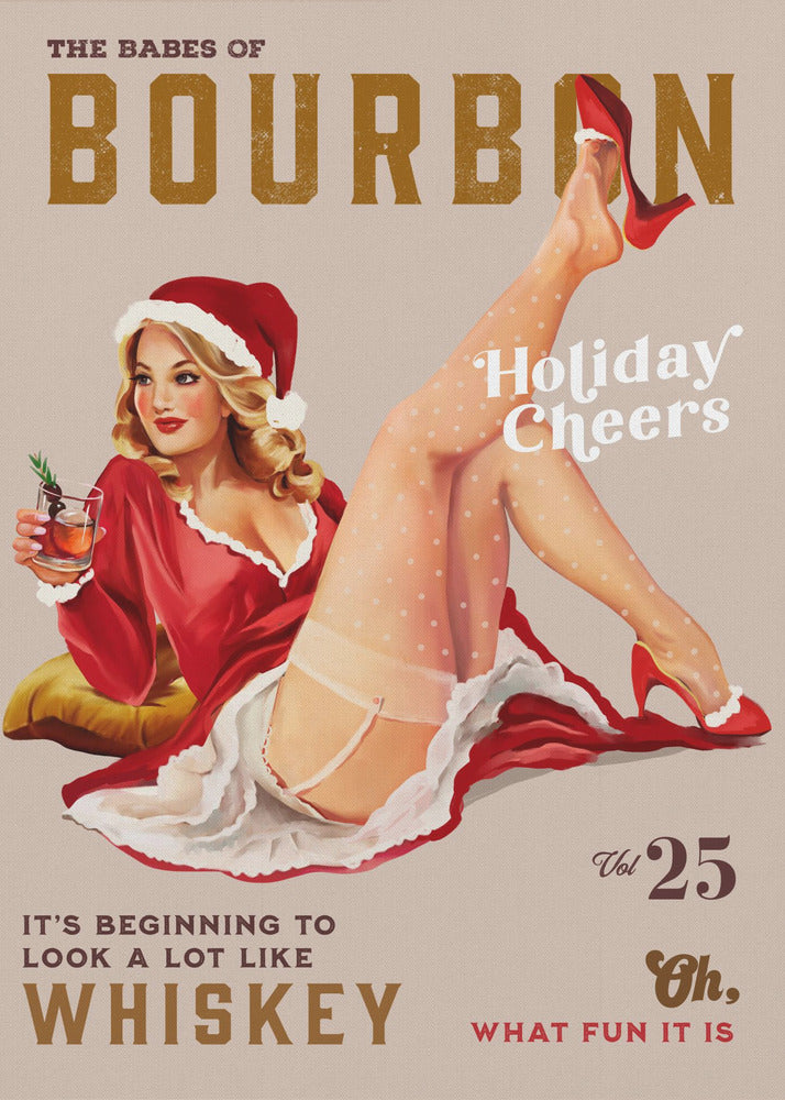 Holiday Bourbon Vintage Christmas Pinup Canvas Wall Art | Babes of Bourbon Vol 25 Holiday Cheer Christmas Pinup