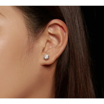Puces d'oreilles rayonnantes en moissanite | Coupe ronde couleur D, argent 925 plaqué or