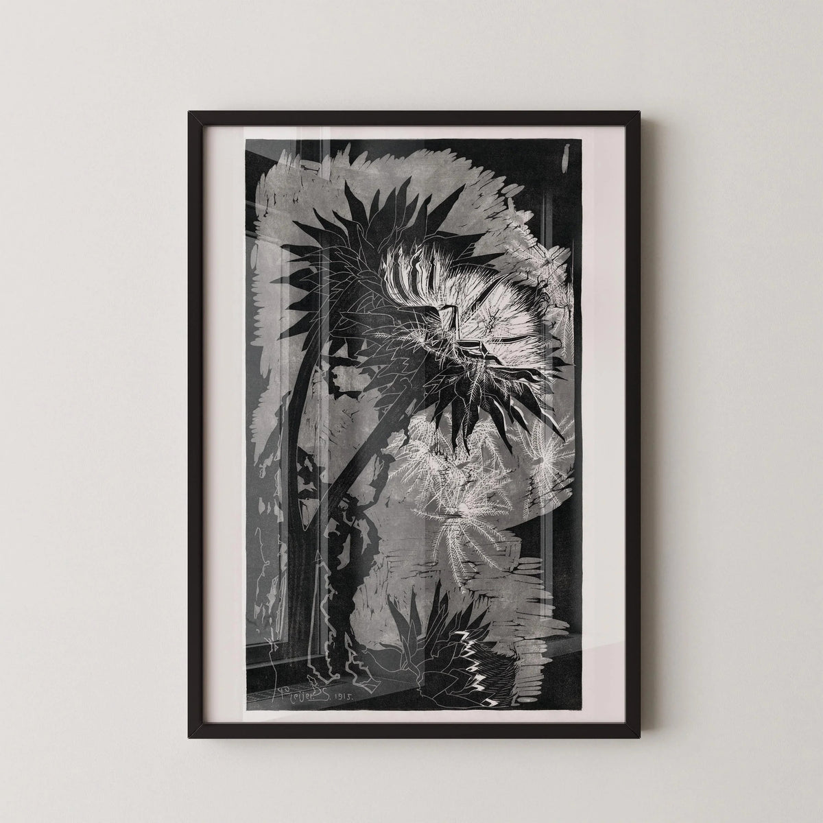 Reijer Stolk – Artichauts dans l'ombre (1915) | Une gravure sur bois monochrome saisissante (disponible encadrée à la main ou non encadrée)