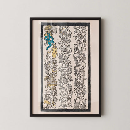 Reijer Stolk Gravure sur bois Motif indien : Art symboliste, Accents dorés et bleus