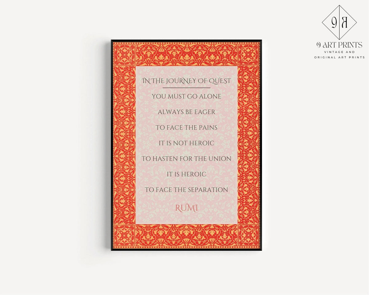 Rumi - Voyage de la Quête IMPRESSION | Affiche Poésie Citation Inspirante Rouge (disponible encadrée à la main ou non encadrée)