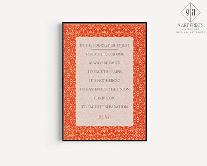 Rumi - Voyage de la Quête IMPRESSION | Affiche Poésie Citation Inspirante Rouge (disponible encadrée à la main ou non encadrée)