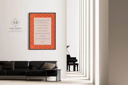 Rumi - Voyage de la Quête IMPRESSION | Affiche Poésie Citation Inspirante Rouge (disponible encadrée à la main ou non encadrée)