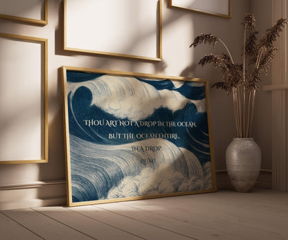 Impression Giclée Poésie de Rumi : Citation Inspirante Océan, Poème Bleu (Disponible Encadré)