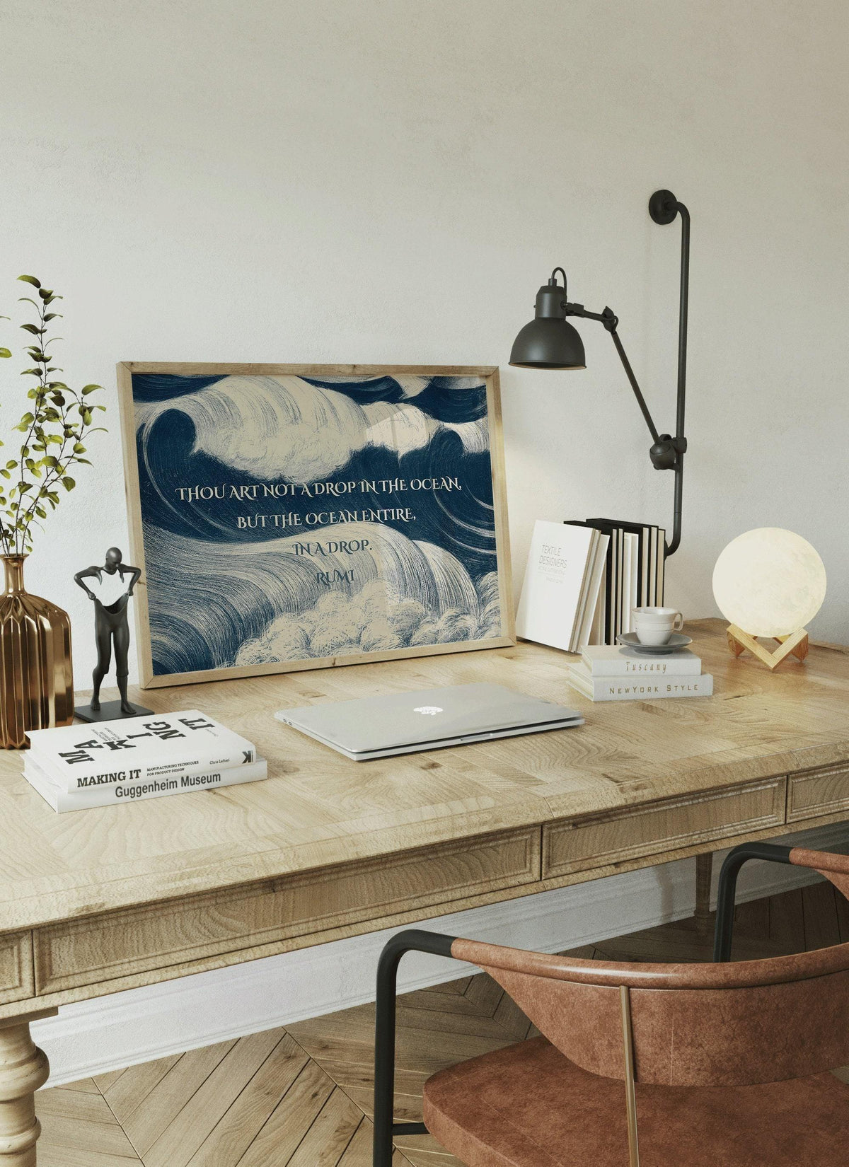 Impression Giclée Poésie de Rumi : Citation Inspirante Océan, Poème Bleu (Disponible Encadré)