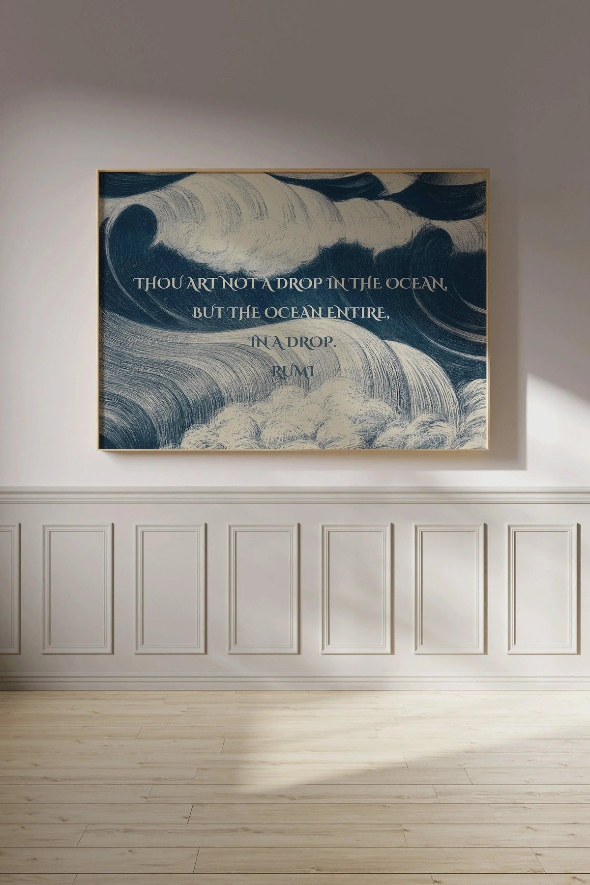 Impression Giclée Poésie de Rumi : Citation Inspirante Océan, Poème Bleu (Disponible Encadré)
