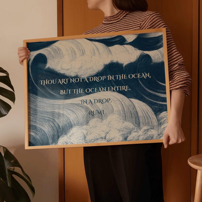 Impression Giclée Poésie de Rumi : Citation Inspirante Océan, Poème Bleu (Disponible Encadré)