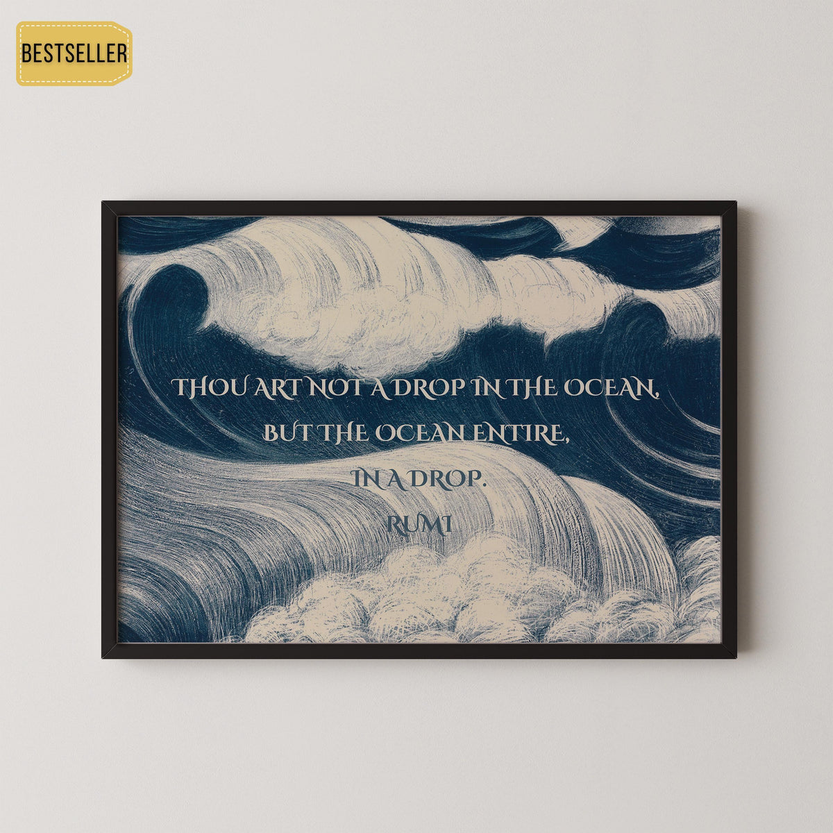 Impression Giclée Poésie de Rumi : Citation Inspirante Océan, Poème Bleu (Disponible Encadré)