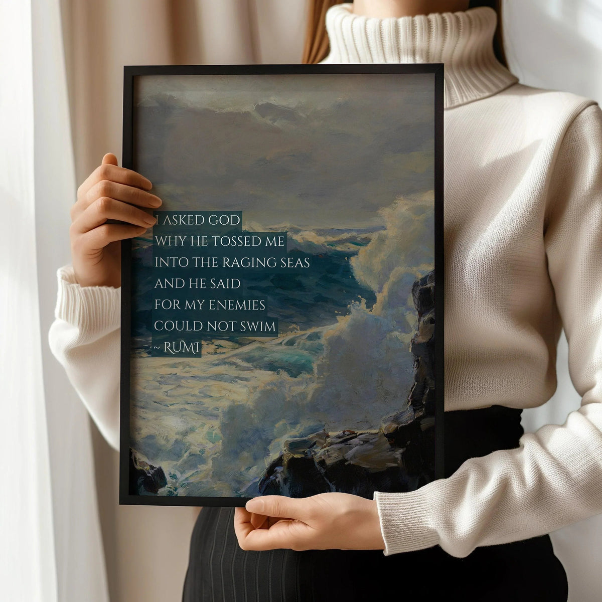 Rumi Poetry Print: Raging Seas Inspirational Quote (Giclee)