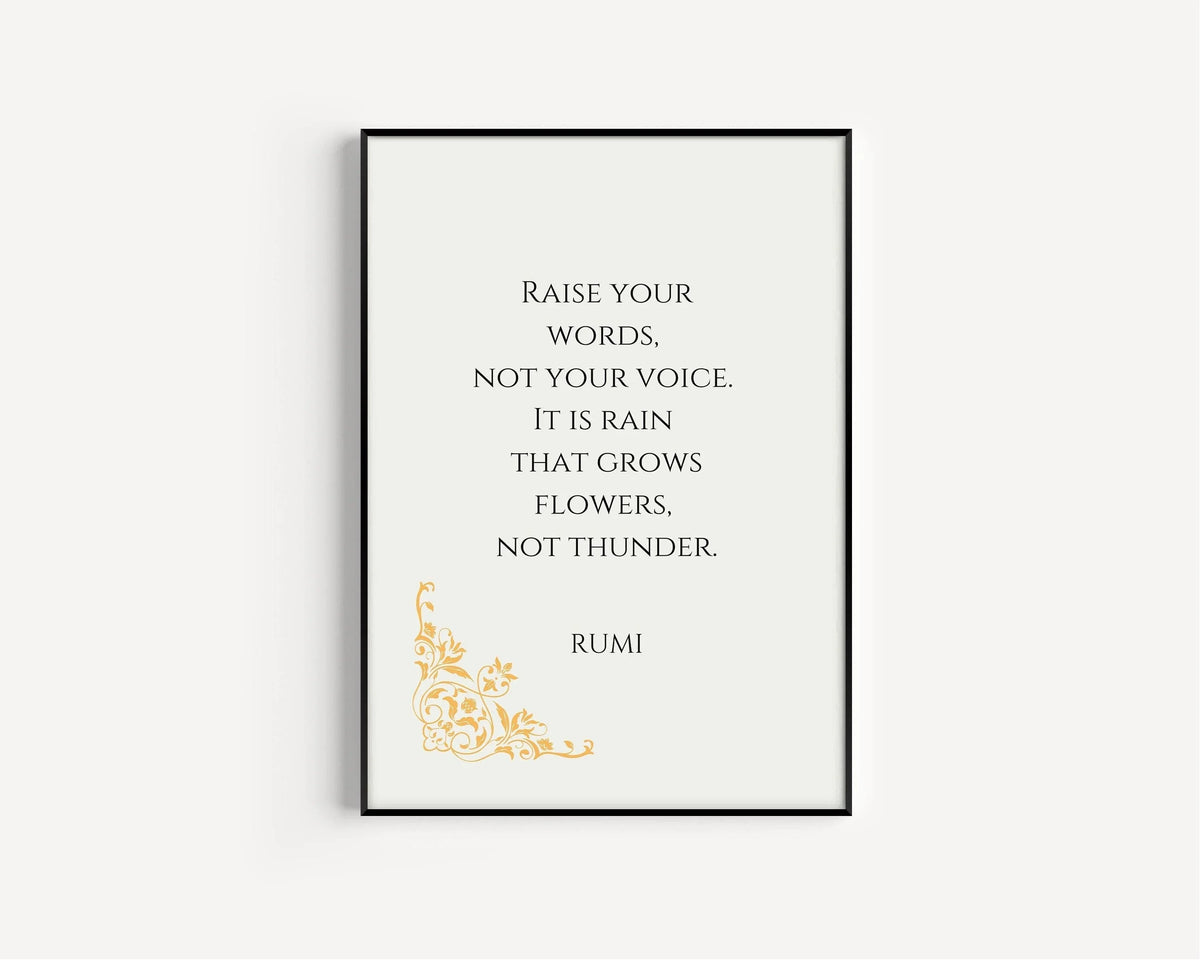 Impression d'art citation de Rumi : Poème Pluie et Tonnerre, Affiche d'inspiration beige