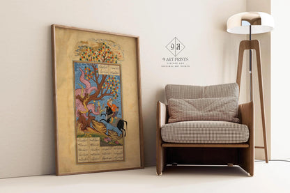 Estampe d'art miniature persane : Rustam combat un Div - Giclée Shahnama
