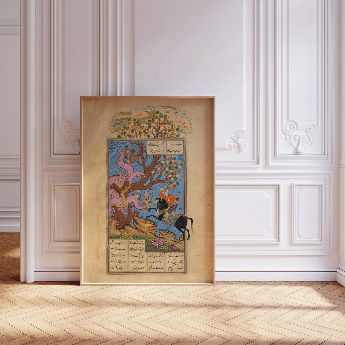 Estampe d'art miniature persane : Rustam combat un Div - Giclée Shahnama
