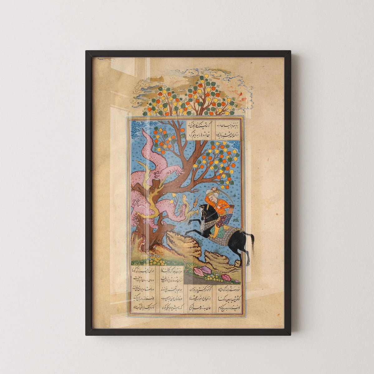 Estampe d'art miniature persane : Rustam combat un Div - Giclée Shahnama