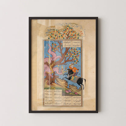 Estampe d'art miniature persane : Rustam combat un Div - Giclée Shahnama