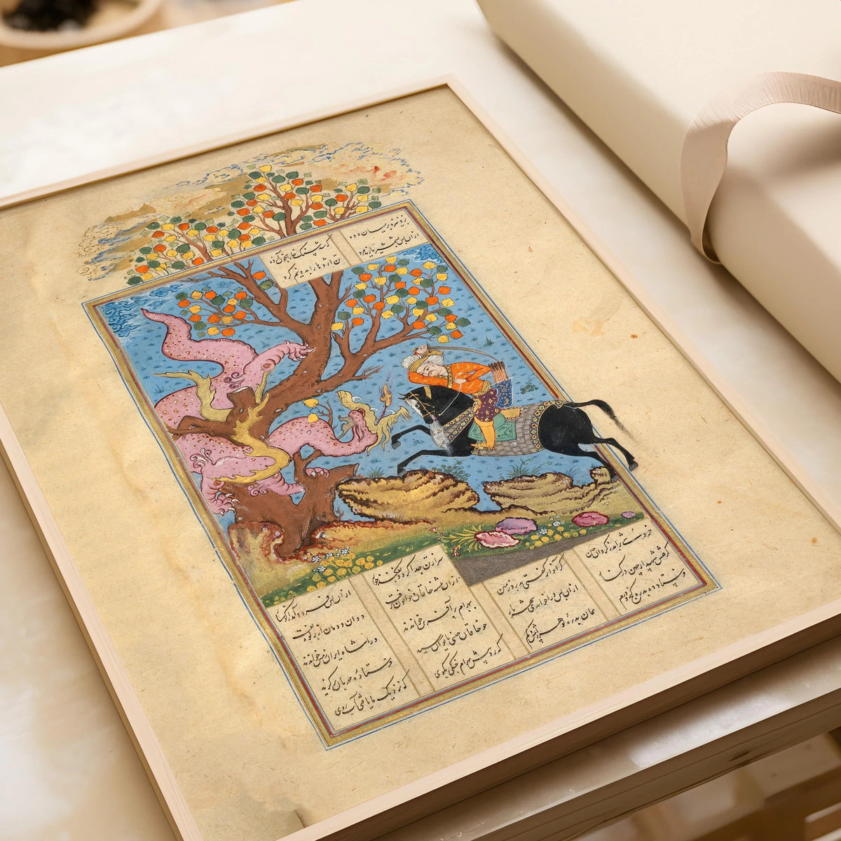 Estampe d'art miniature persane : Rustam combat un Div - Giclée Shahnama