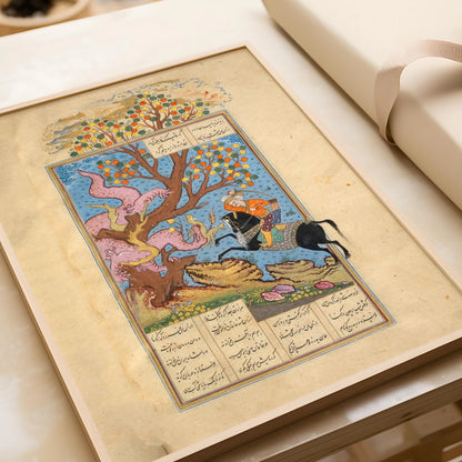 Estampe d'art miniature persane : Rustam combat un Div - Giclée Shahnama