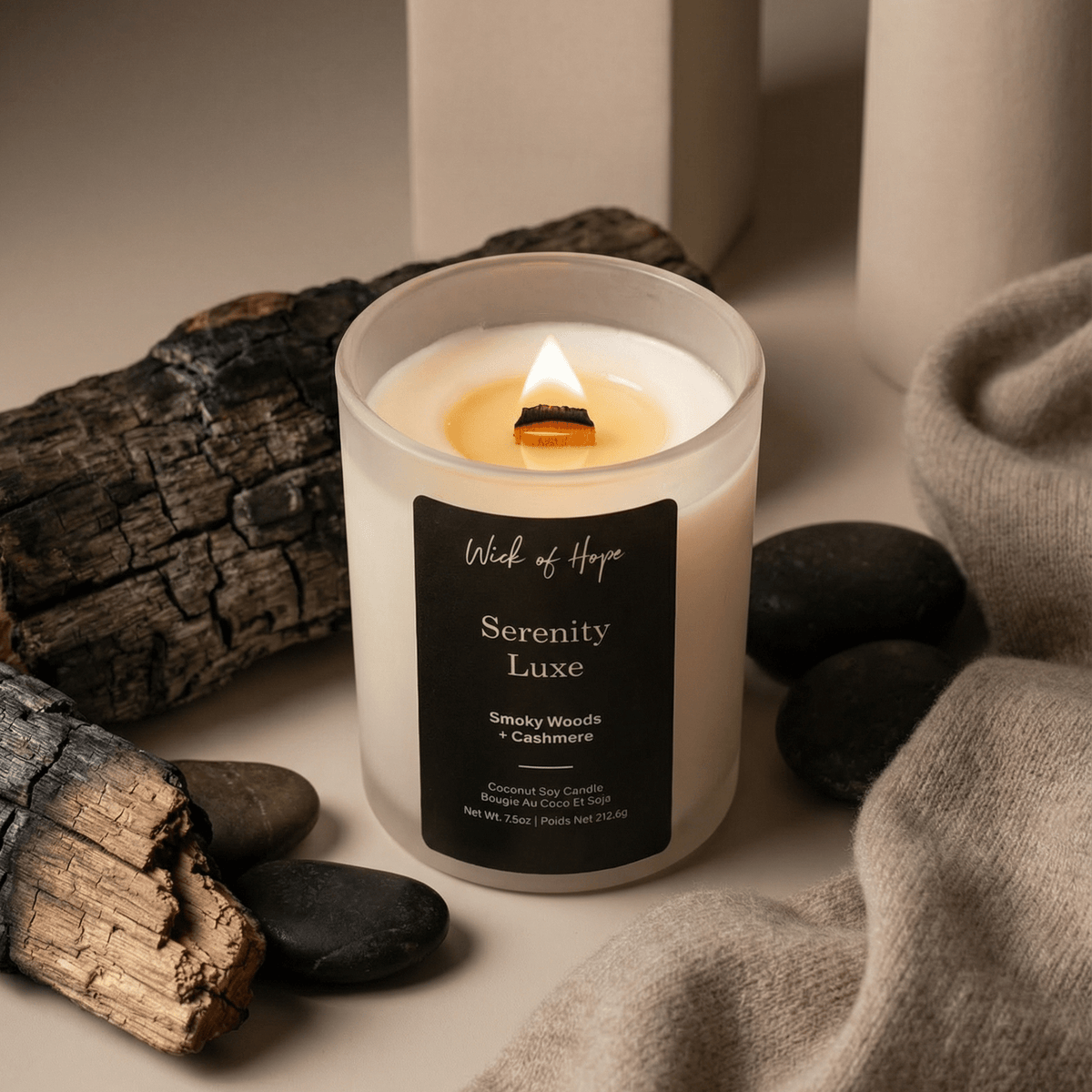 Bougie Sérénité Luxe | Bois Fumé + Cachemire