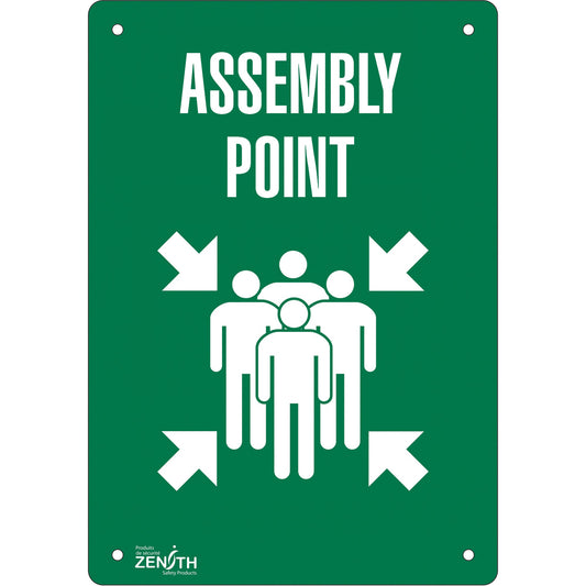 Panneau "Point de rassemblement", 35,5 x 25,4 cm, Aluminium, Anglais avec pictogramme