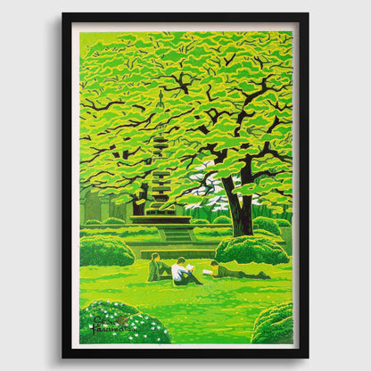 Shiro Kasamatsu Spring Campus Giclee Print: Tranquil Japanese Woodblock Art