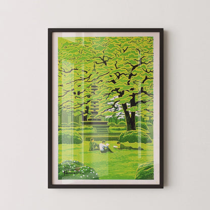 Shiro Kasamatsu Spring Campus Giclee Print: Tranquil Japanese Woodblock Art