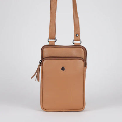 Greenwood Leather Compact Mini Crossbody. Slim Full-Grain Leather Phone Bag & Travel Organizer
