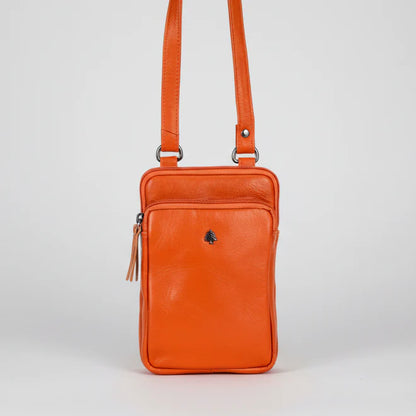 Greenwood Leather Compact Mini Crossbody. Slim Full-Grain Leather Phone Bag & Travel Organizer