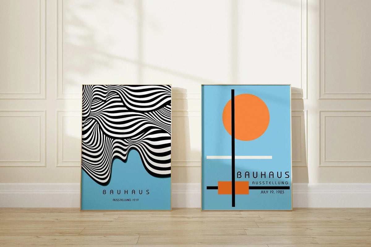 STATEMENT DUO Blue Bauhaus Mid-Century Modern Art Print Posters |  | available framed