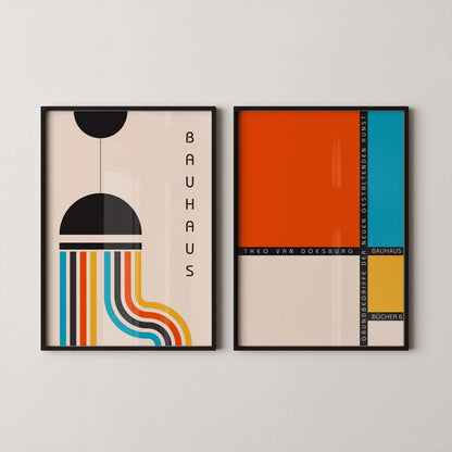 DÉCLARATION DUO Bauhaus coloré | Affiches d'art moderne du milieu du siècle | disponible encadré