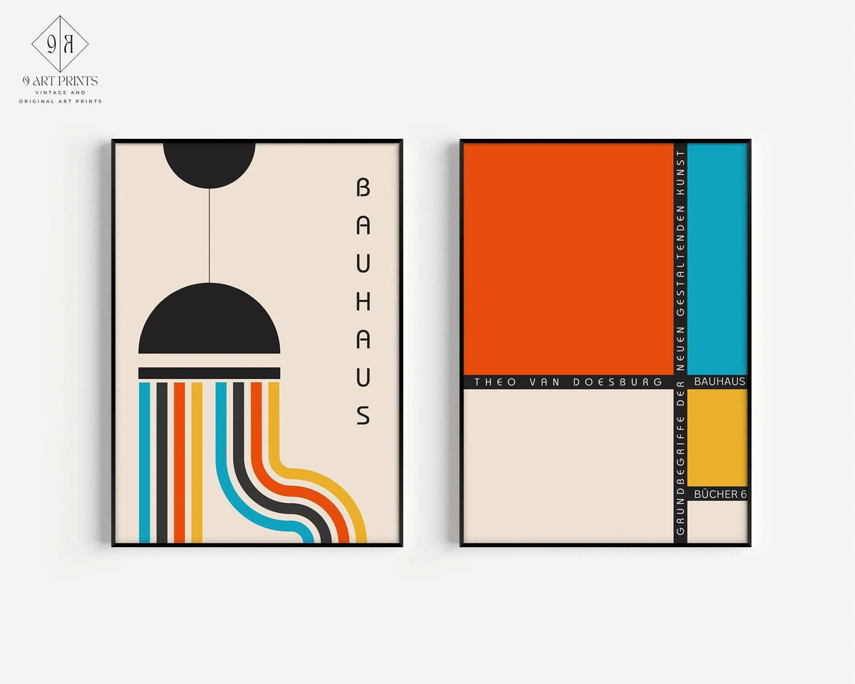 DÉCLARATION DUO Bauhaus coloré | Affiches d'art moderne du milieu du siècle | disponible encadré