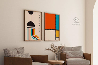 DÉCLARATION DUO Bauhaus coloré | Affiches d'art moderne du milieu du siècle | disponible encadré
