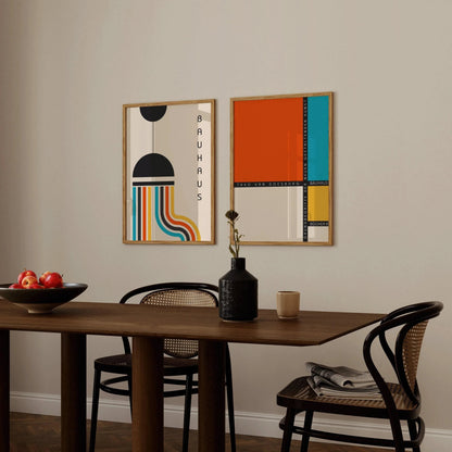 DÉCLARATION DUO Bauhaus coloré | Affiches d'art moderne du milieu du siècle | disponible encadré