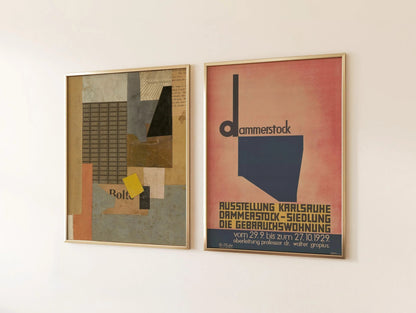 Duo d'affiches de Kurt Schwitters : Posters dadaïstes Bauhaus du milieu du siècle