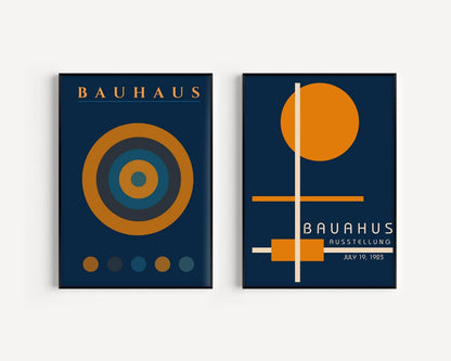 STATEMENT DUO Navy Blue Orange Bauhaus Posters |   | Mid-Century Modern Art Prints | available framed