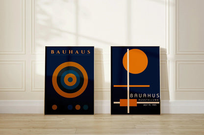 STATEMENT DUO Navy Blue Orange Bauhaus Posters |   | Mid-Century Modern Art Prints | available framed