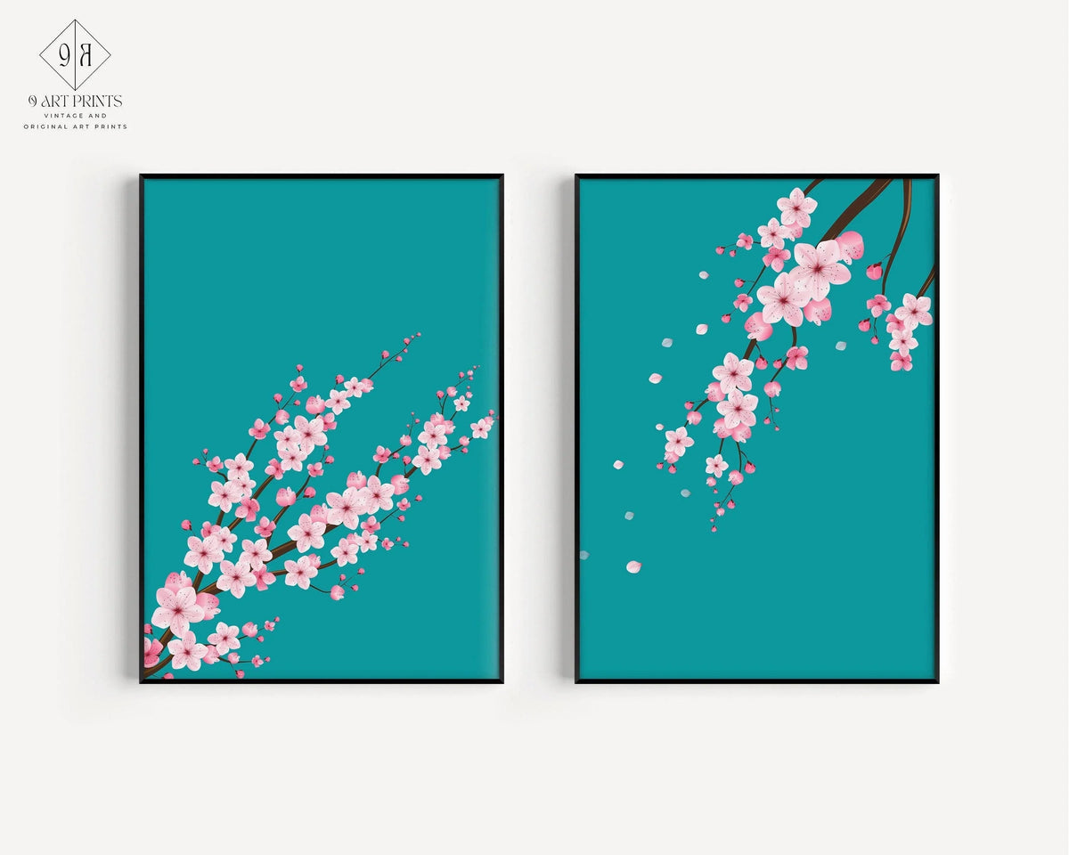 STATEMENT DUO Sakura Cherry Blossom Art Prints |  | Turquoise Pink Flower Market Print available framed