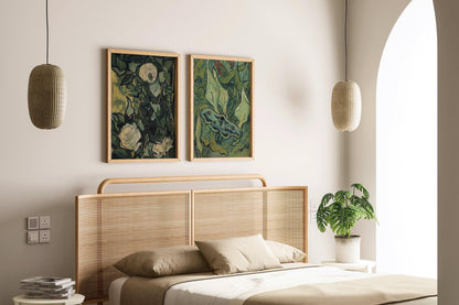 Impressions d'art Van Gogh : Roses et papillon de nuit, Art mural vert