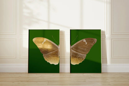 Impression d'art papillon Diptyque de la Phalène Émeraude : Duo Or Vintage