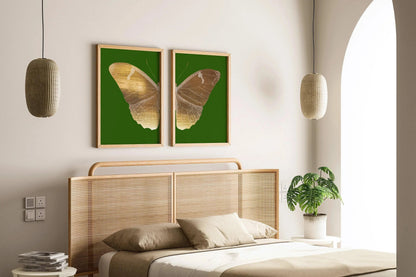 Impression d'art papillon Diptyque de la Phalène Émeraude : Duo Or Vintage