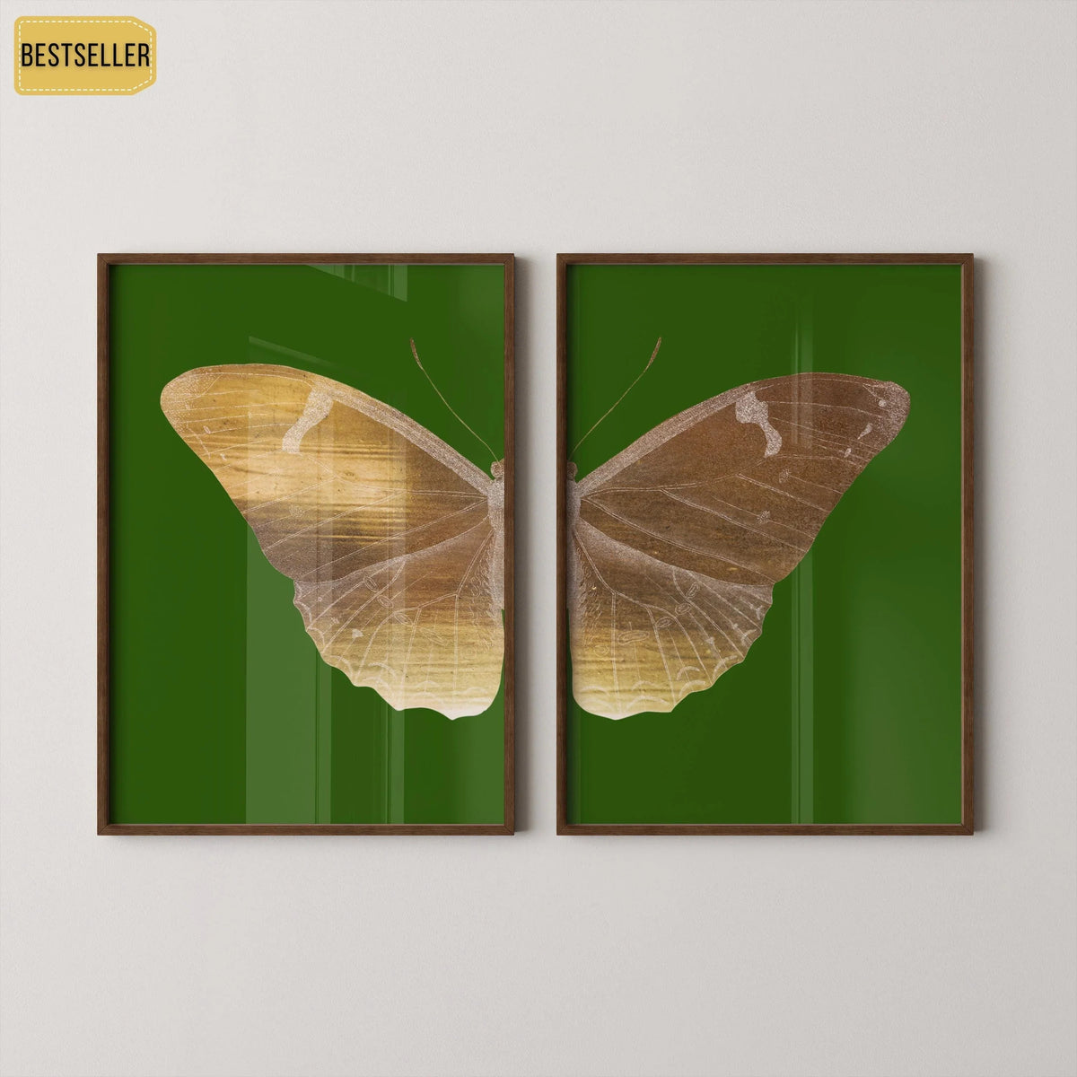 Impression d'art papillon Diptyque de la Phalène Émeraude : Duo Or Vintage