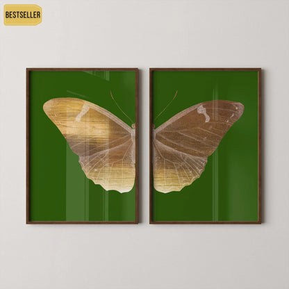 Impression d'art papillon Diptyque de la Phalène Émeraude : Duo Or Vintage