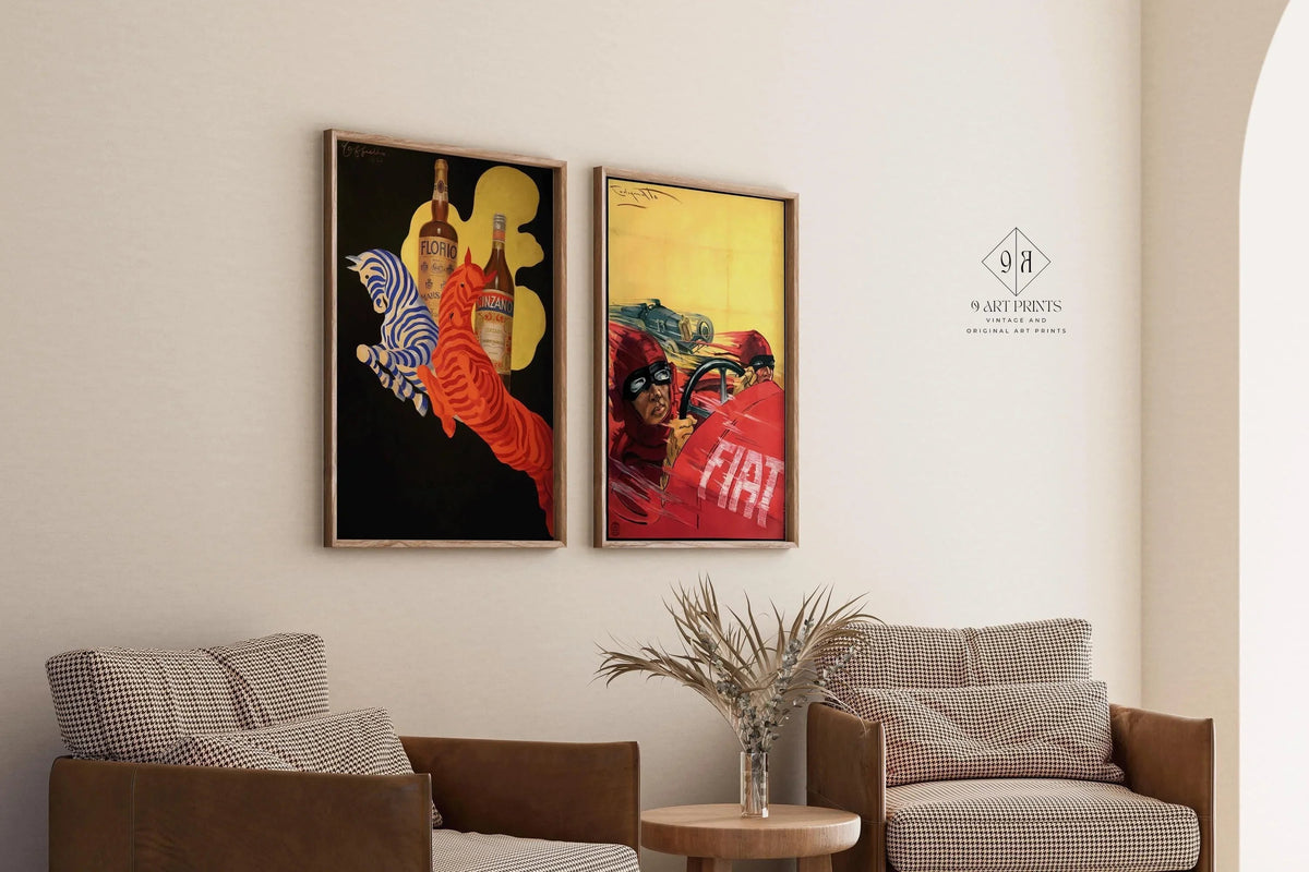Vintage Italian Art Deco Posters: Florio, Cinzano & Fiat Racing Prints